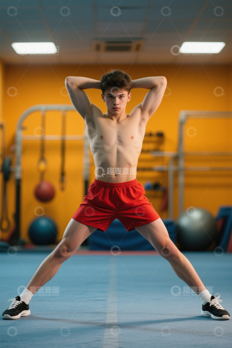 高清大图下载【趣麦麦图】健身房里年轻男子做运动