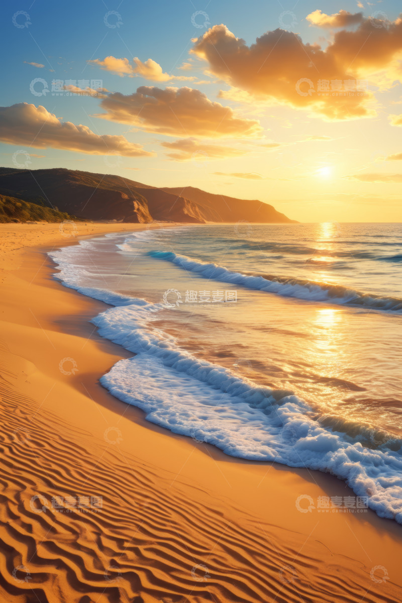 高清大图下载【趣麦麦图】海滩夕阳海景