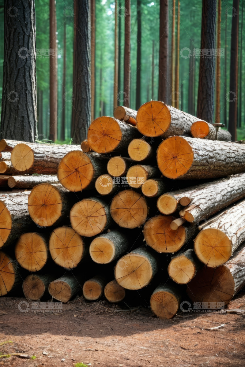 高清大图下载【趣麦麦图】森林中堆放的木材
