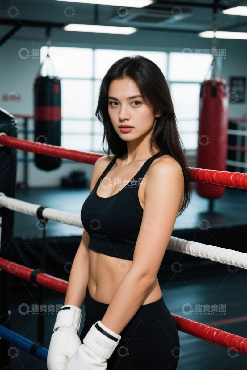 高清大图下载【趣麦麦图】拳击场里美丽的女性拳击手