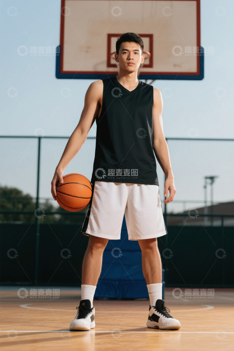 高清大图下载【趣麦麦图】篮球场上的年轻球员自信满满