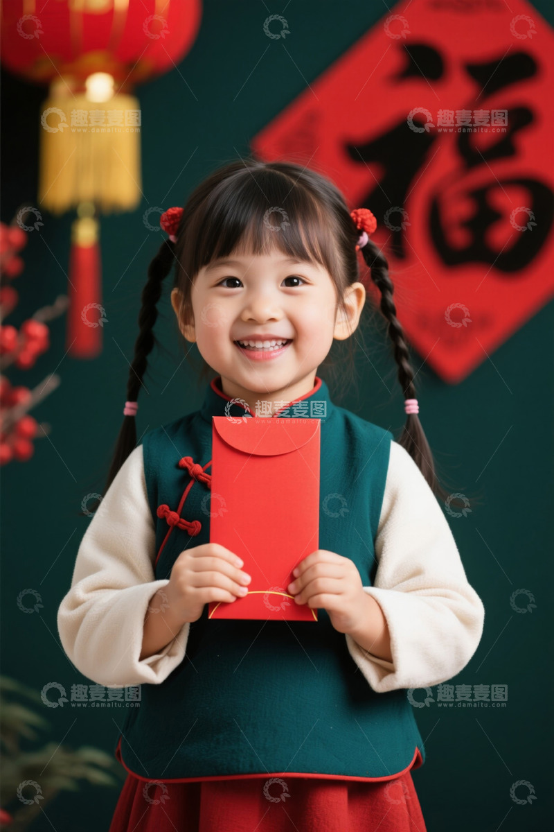 高清大图下载【趣麦麦图】可爱女孩手持红包喜庆十足