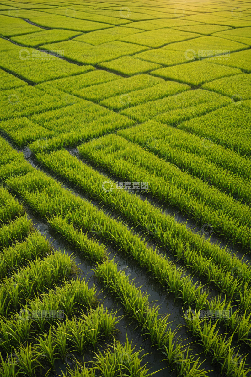 高清大图下载【趣麦麦图】航拍整齐的绿色水稻田