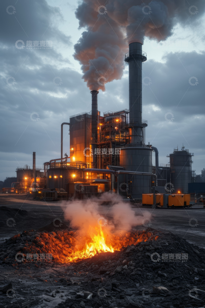 高清大图下载【趣麦麦图】工业工厂烟囱冒烟场景