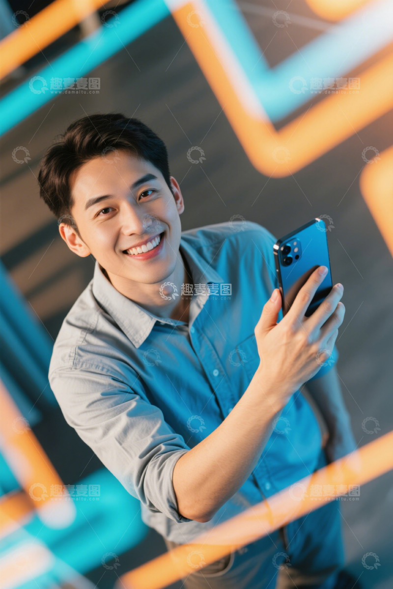 高清大图下载【趣麦麦图】年轻男子自拍笑容灿烂