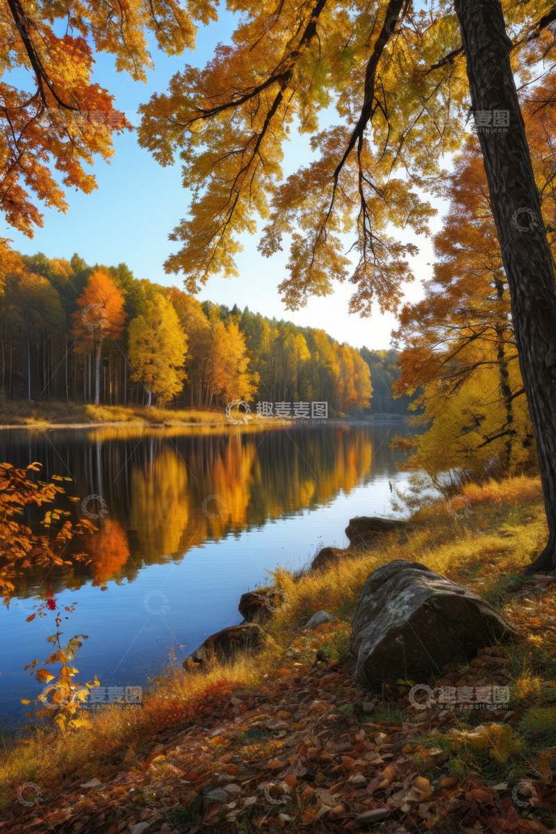 高清大图下载【趣麦麦图】秋季森林湖畔风景