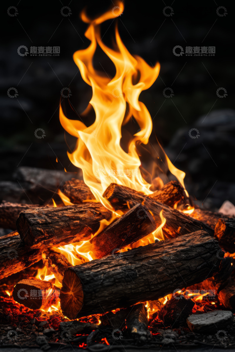 高清大图下载【趣麦麦图】燃烧的篝火与木材