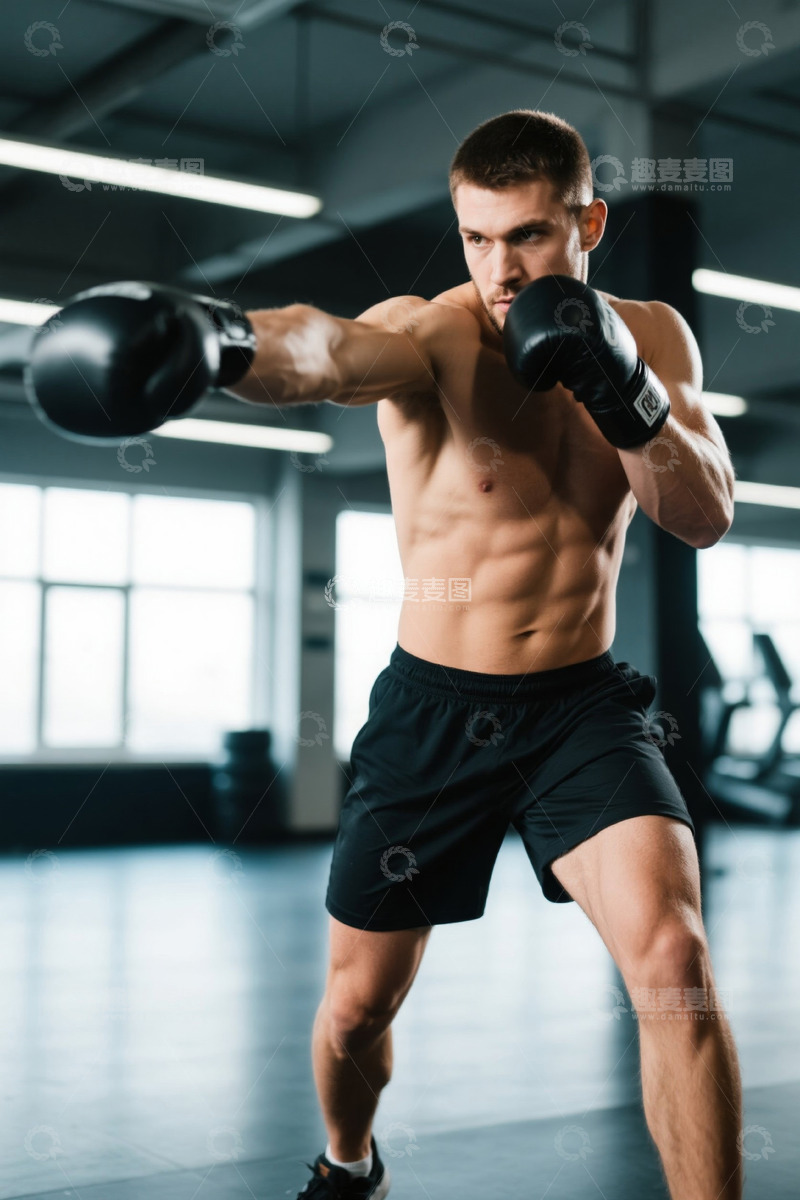 高清大图下载【趣麦麦图】拳击手挥拳健身房训练
