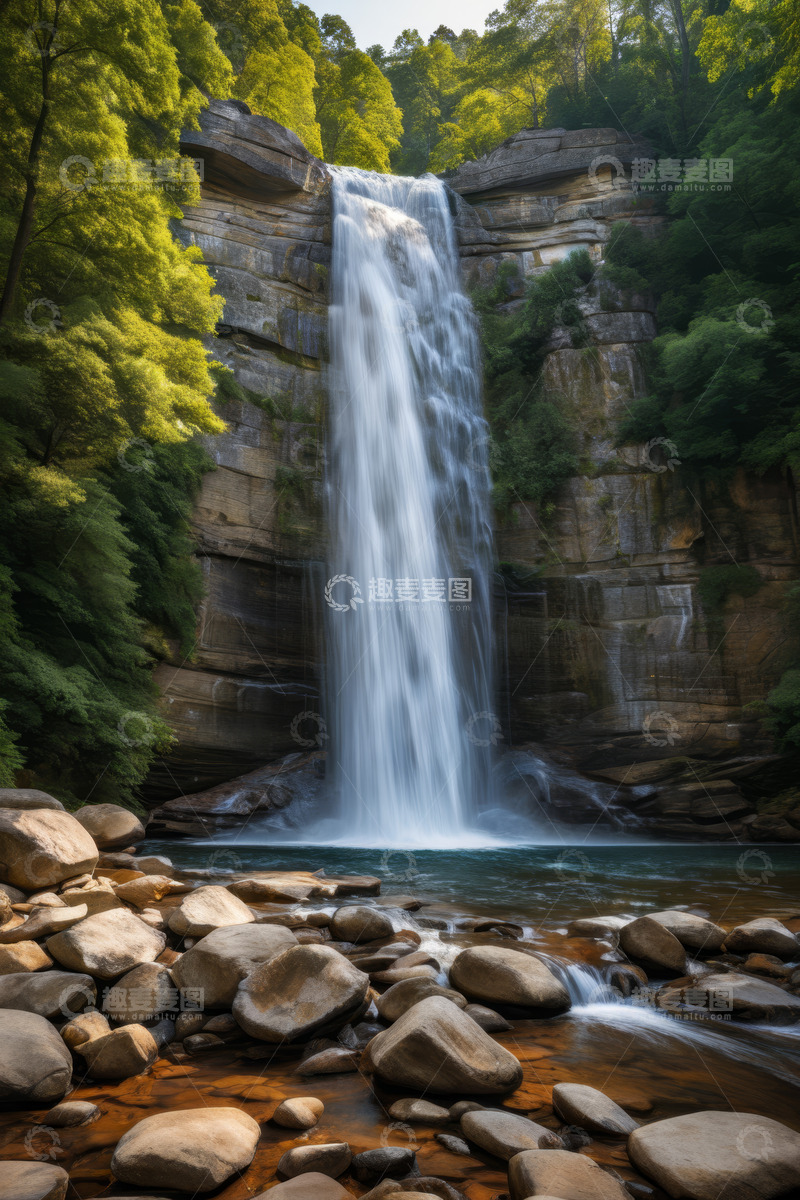 高清大图下载【趣麦麦图】山林间瀑布自然景观