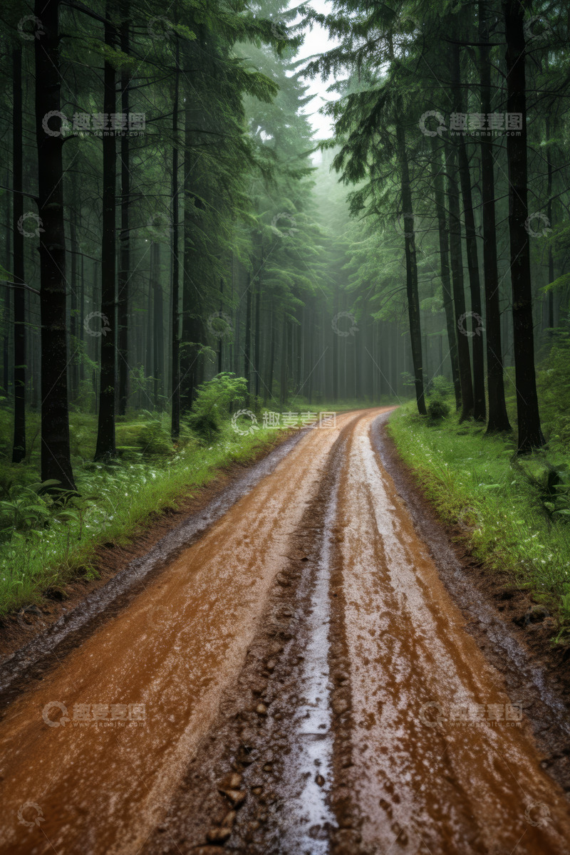 高清大图下载【趣麦麦图】森林中的泥泞小路