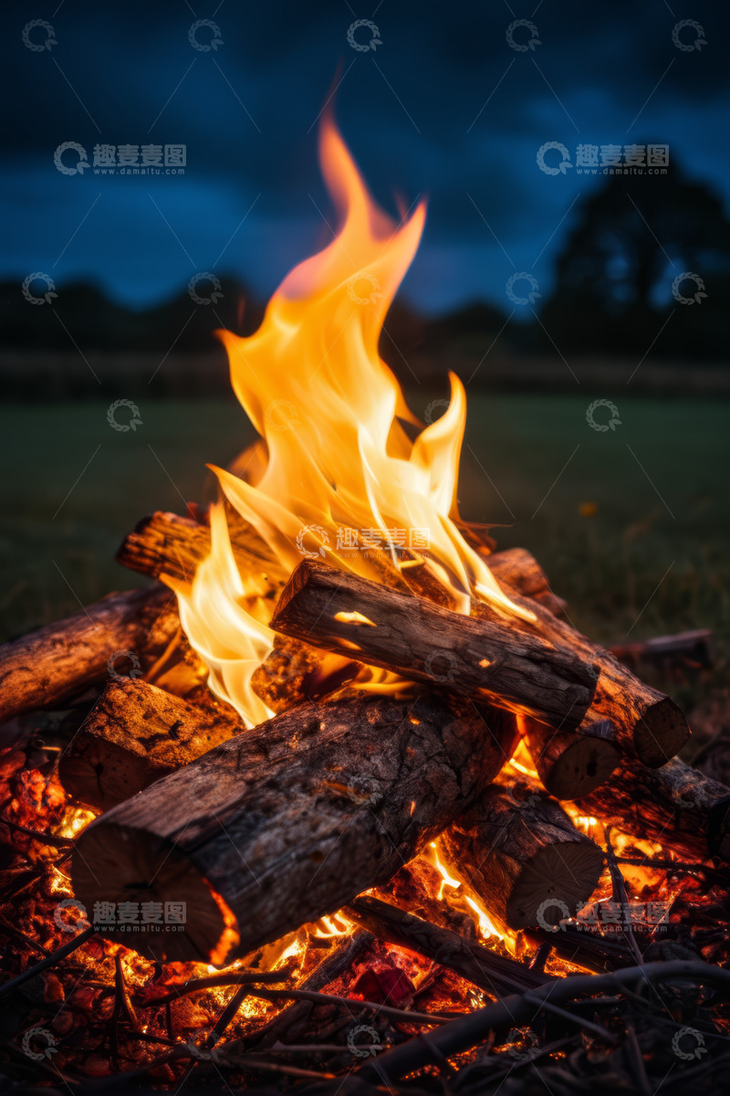高清大图下载【趣麦麦图】户外燃烧的篝火特写