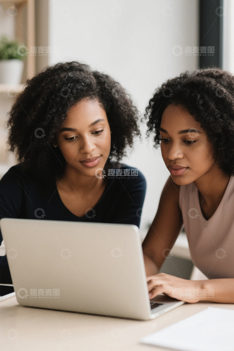 高清大图下载【趣麦麦图】双胞胎姐妹一起使用笔记本电脑