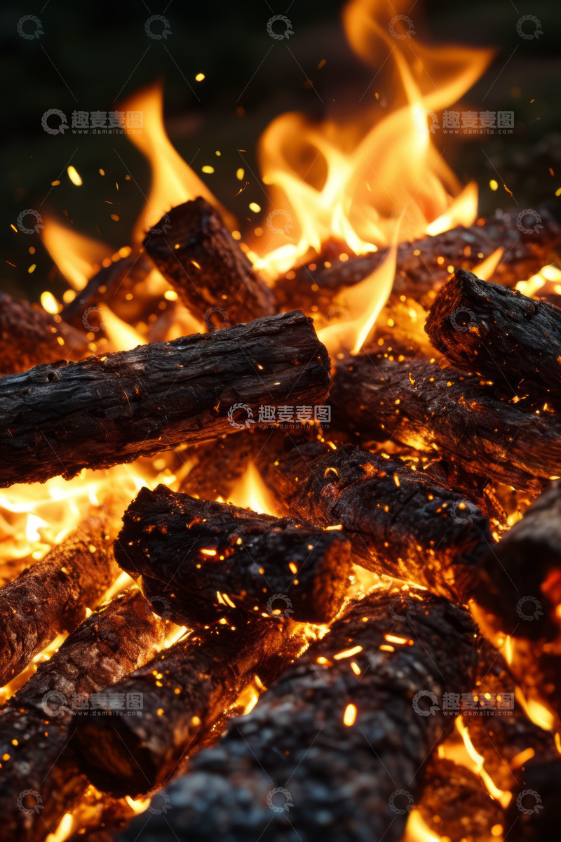 高清大图下载【趣麦麦图】燃烧的篝火特写