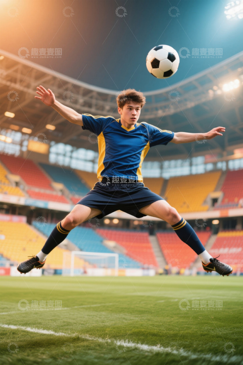 高清大图下载【趣麦麦图】少年足球运动员凌空飞跃射门