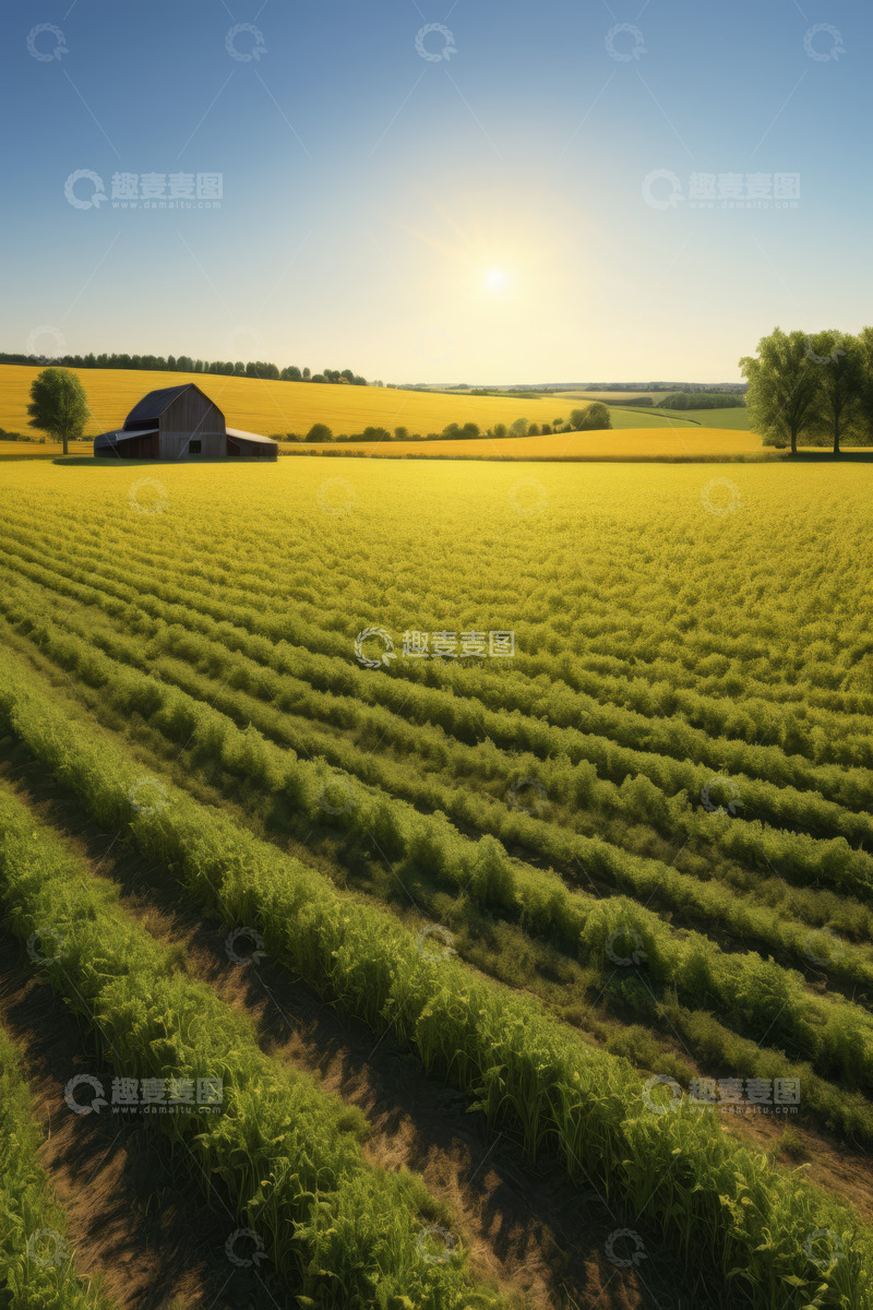 高清大图下载【趣麦麦图】田园农场夕阳下的田野景观