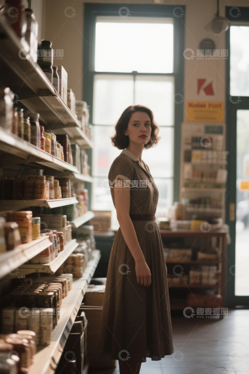 高清大图下载【趣麦麦图】复古商店里一位年轻女子