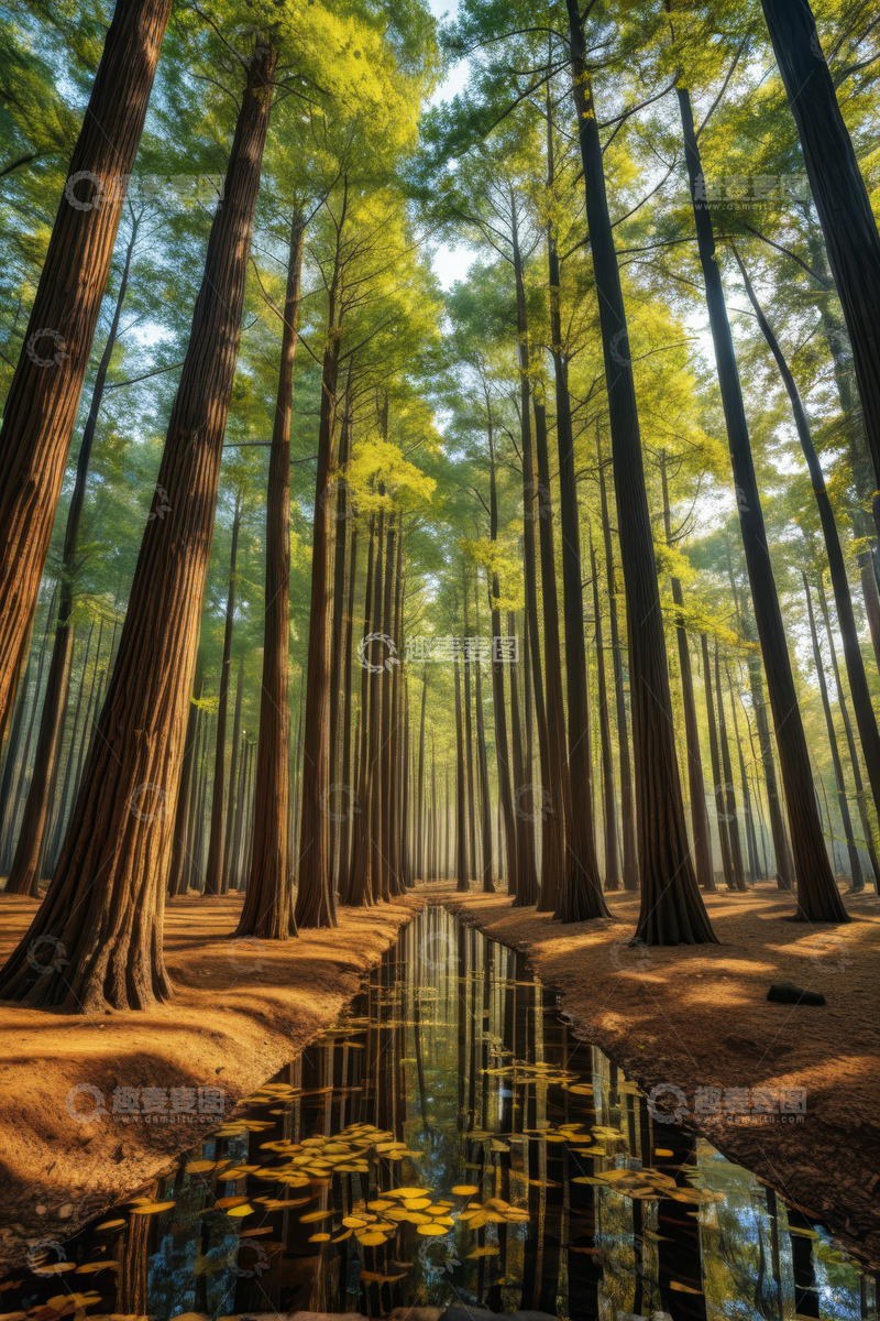 高清大图下载【趣麦麦图】阳光照耀下的茂密森林景观