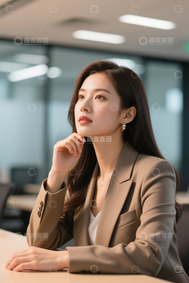 高清大图下载【趣麦麦图】职场女性沉思凝望未来