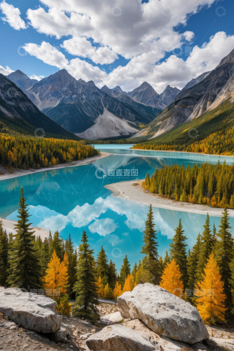 高清大图下载【趣麦麦图】山间蓝湖与森林风景