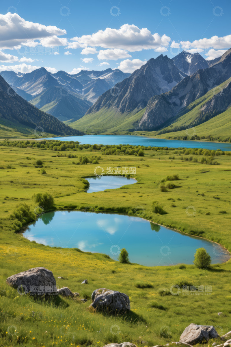高清大图下载【趣麦麦图】山间草原湖泊自然风光
