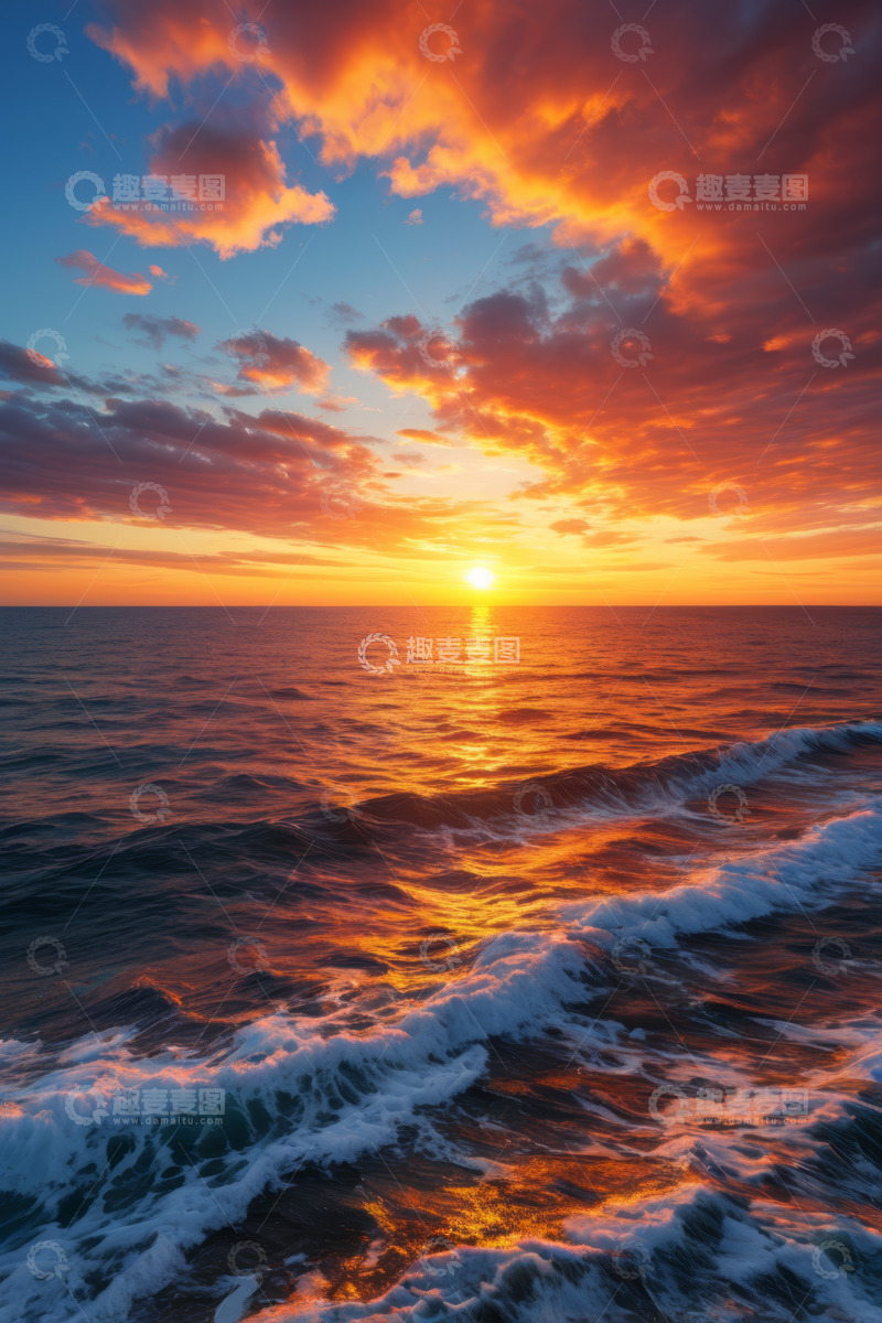 高清大图下载【趣麦麦图】海上日落时分的壮丽景象