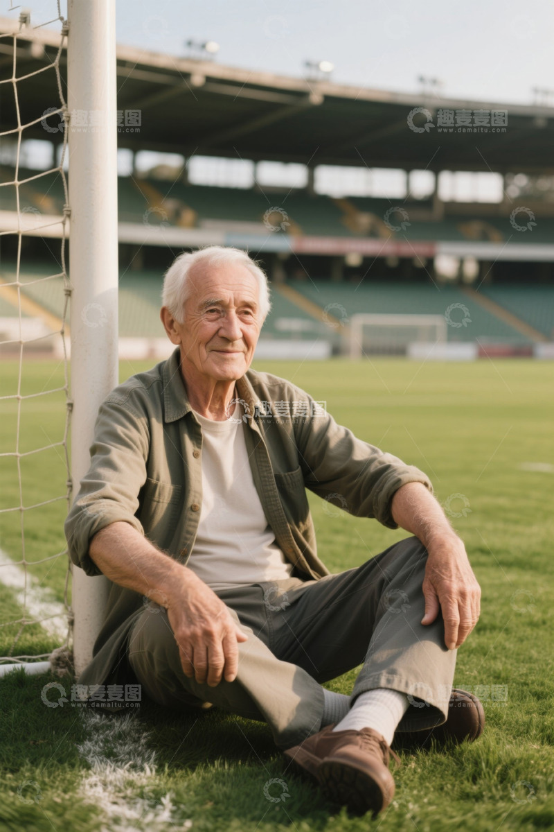 高清大图下载【趣麦麦图】老年人在足球场边休息