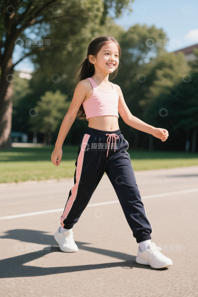 高清大图下载【趣麦麦图】快乐女孩公园散步活力四射