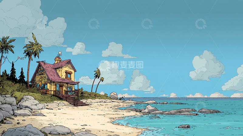 高清大图下载【趣麦麦图】海边小屋的宁静时光