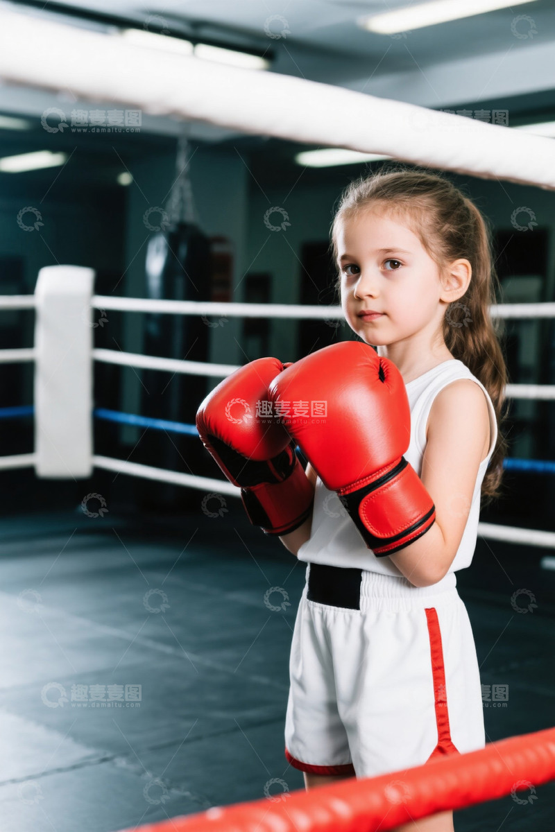 高清大图下载【趣麦麦图】拳击场里的小女孩拳击手