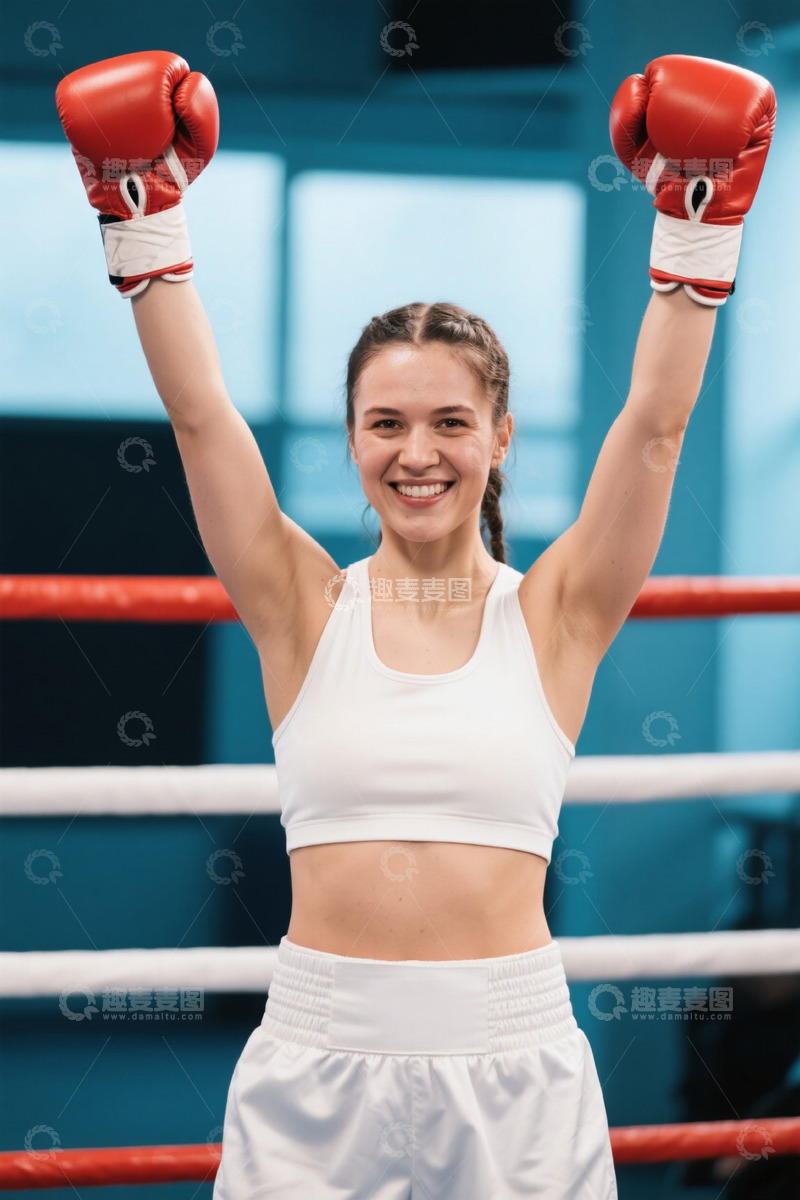 高清大图下载【趣麦麦图】拳击手胜利欢呼健身房场景