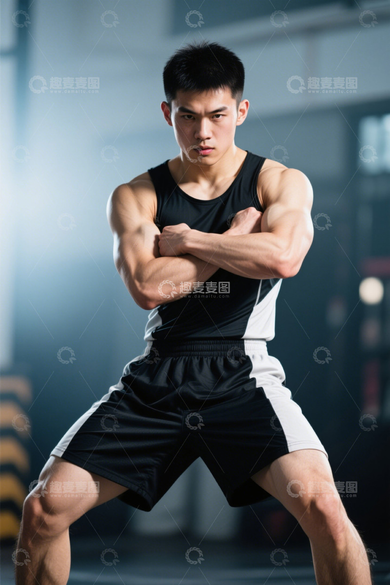 高清大图下载【趣麦麦图】健身房里强壮的年轻运动员