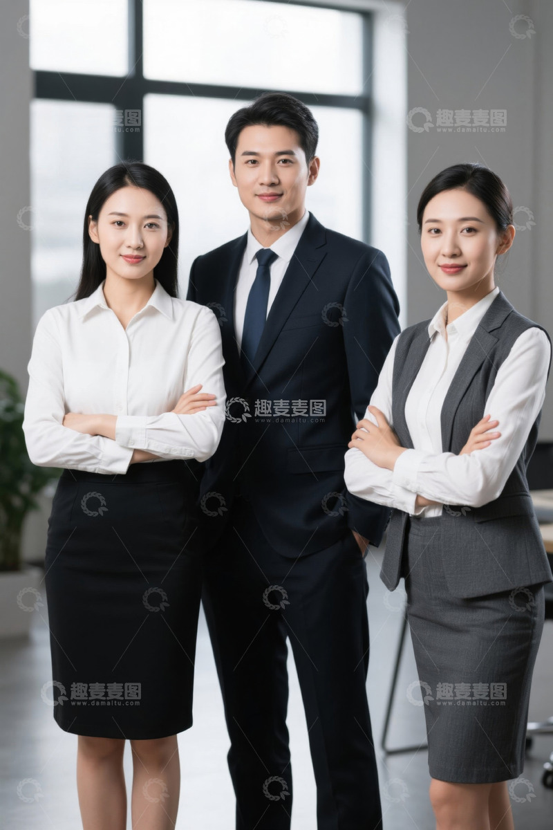 高清大图下载【趣麦麦图】商务精英团队合影微笑自信