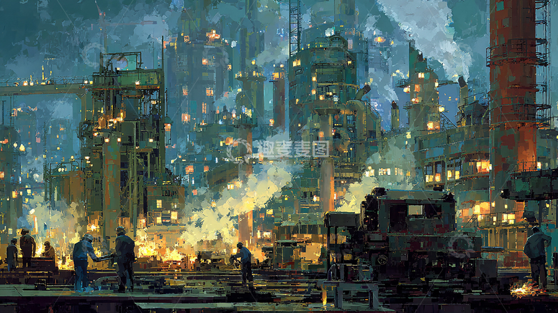 高清大图下载【趣麦麦图】工业厂房夜景