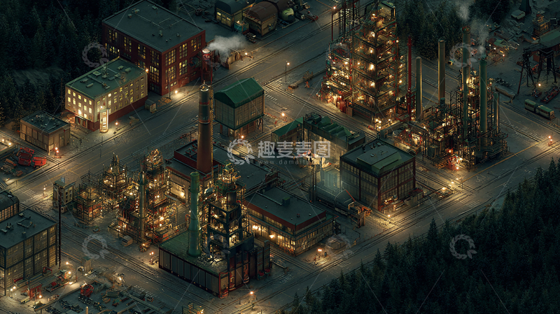 高清大图下载【趣麦麦图】工业区夜景全景