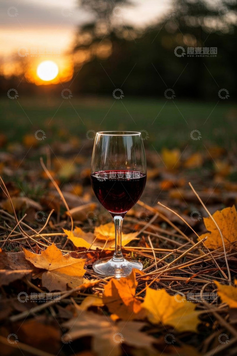 高清大图下载【趣麦麦图】户外草地上的一杯红葡萄酒