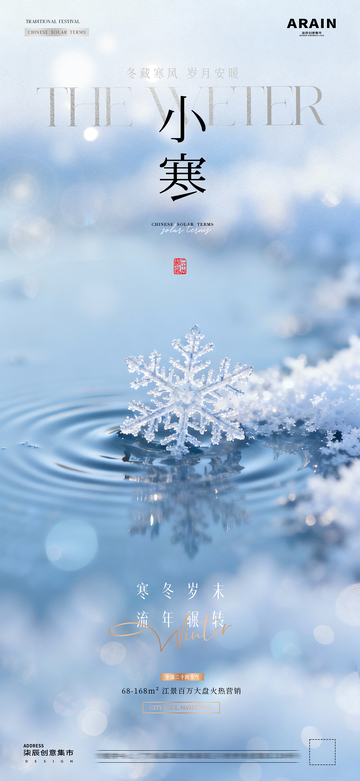 地产小寒大寒雪花天风景海报
