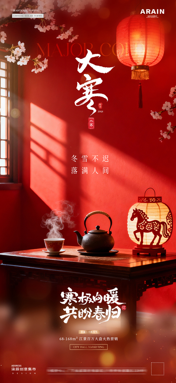 地产大寒小年中式新年场景海报1