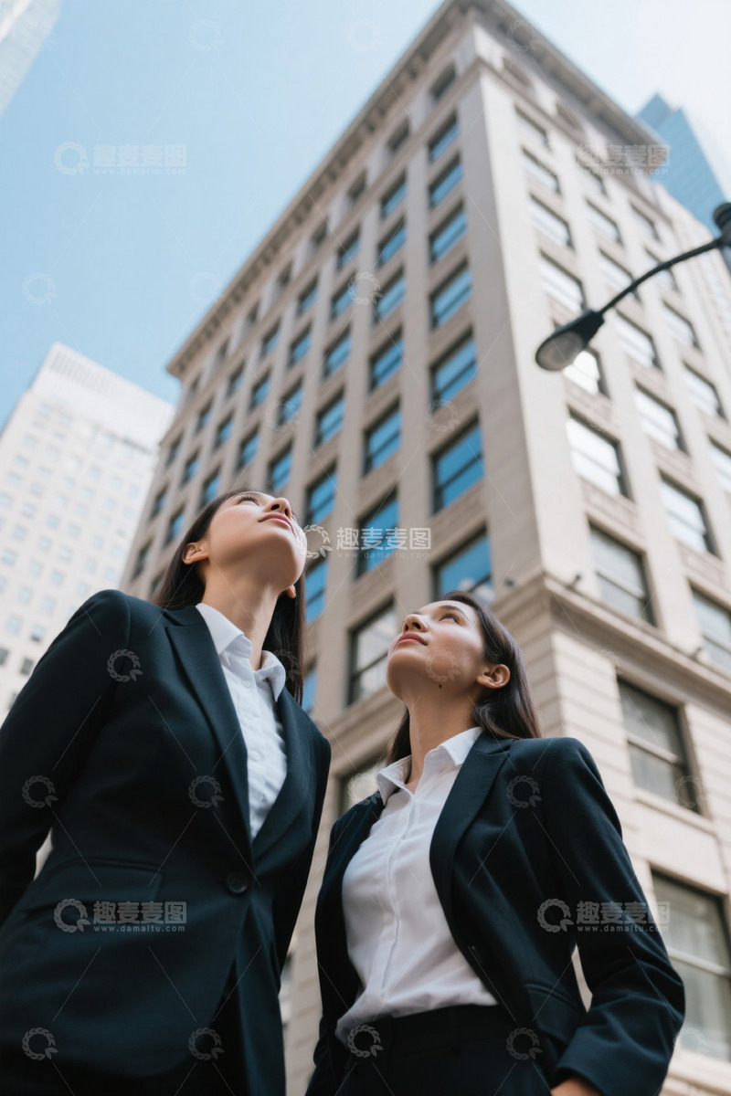 高清大图下载【趣麦麦图】都市丽人仰望摩天大楼充满希望