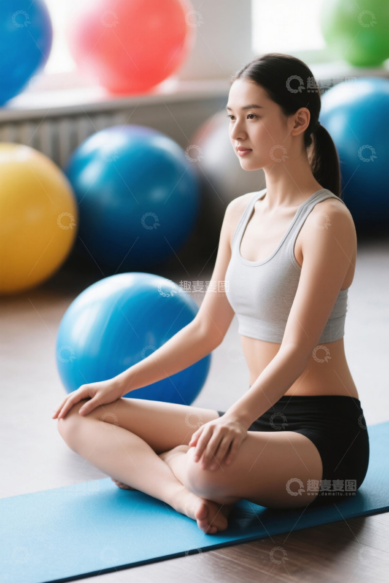 高清大图下载【趣麦麦图】健身房瑜伽练习的年轻女子