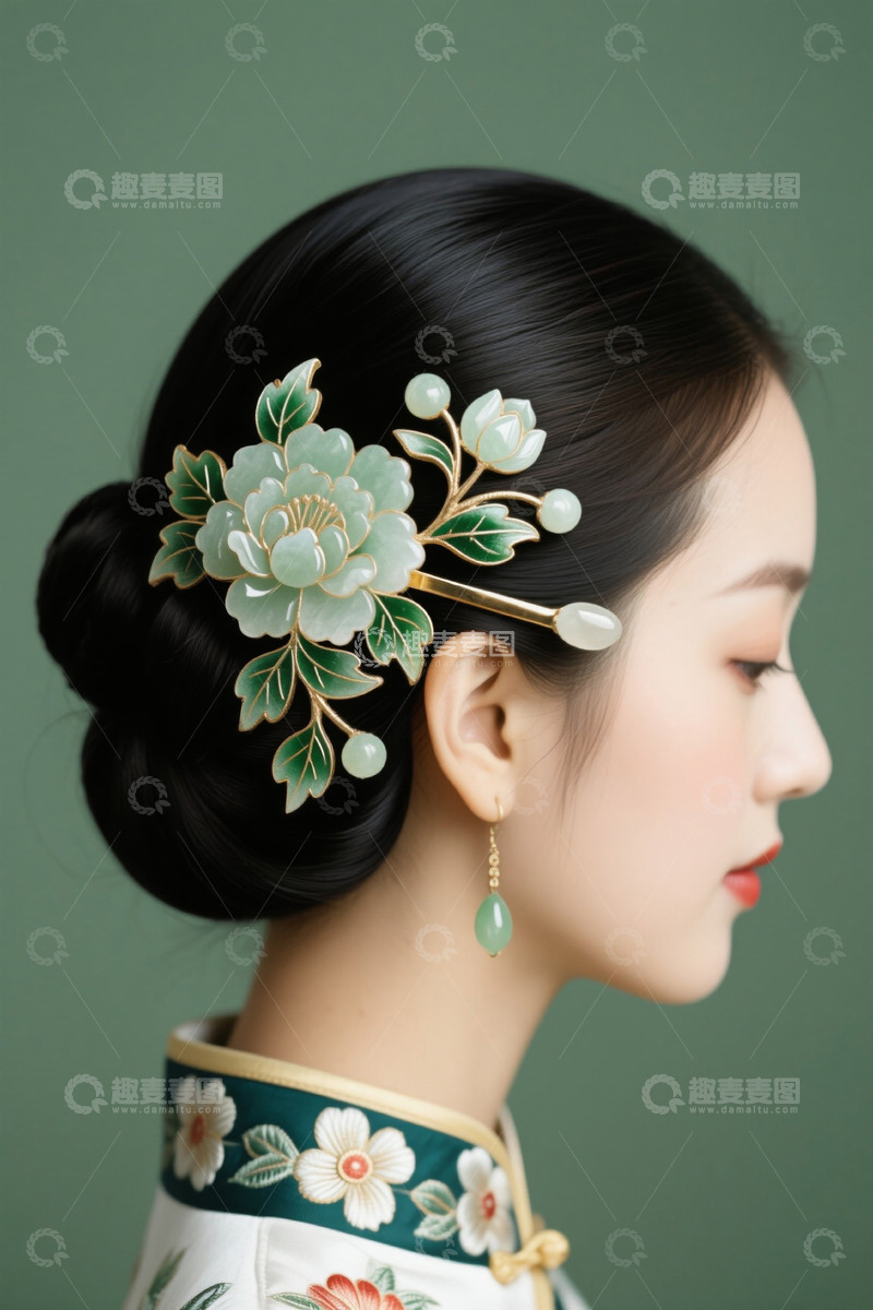 高清大图下载【趣麦麦图】古典美人侧颜玉簪发饰