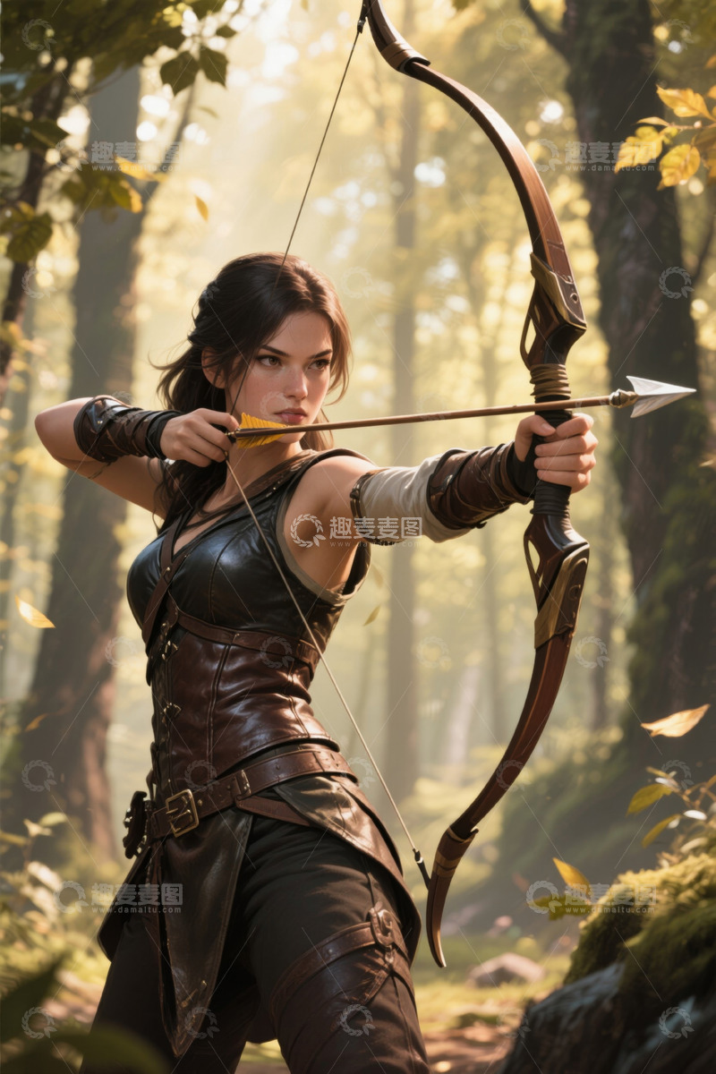高清大图下载【趣麦麦图】森林弓箭手女子精准射击