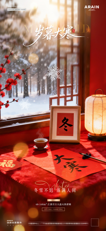 地产大寒腊八节字帖灯笼场景海报1