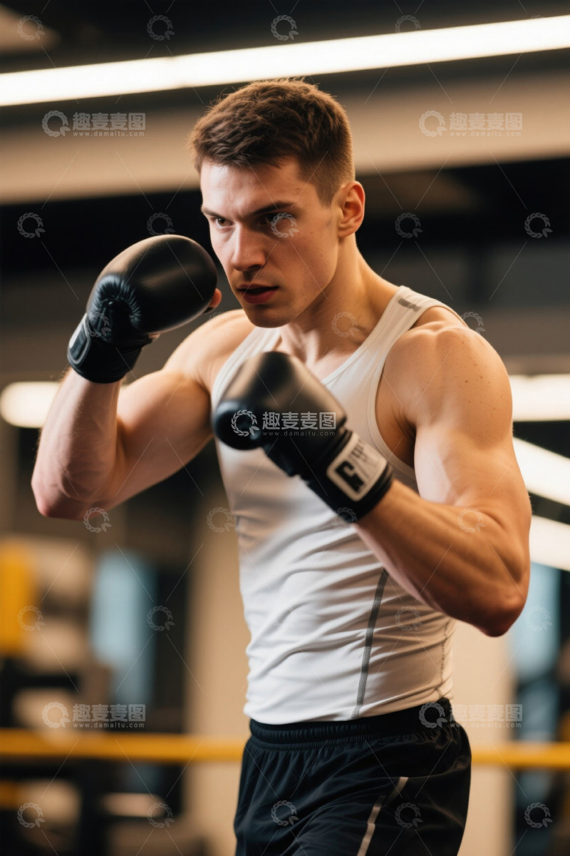 高清大图下载【趣麦麦图】拳击手在健身房训练挥拳