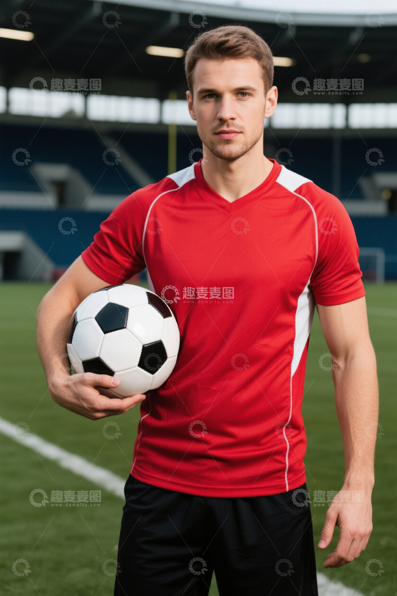 高清大图下载【趣麦麦图】足球运动员站在绿茵场上