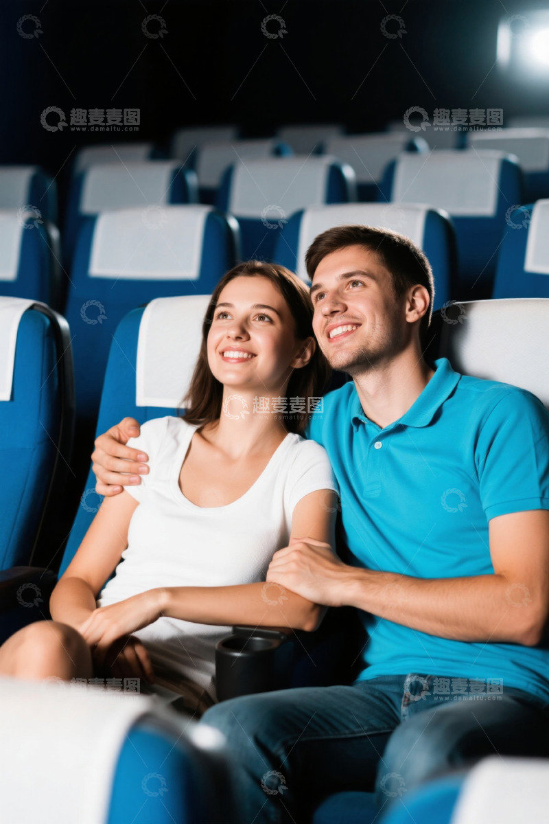 高清大图下载【趣麦麦图】情侣在电影院观看电影甜蜜依偎