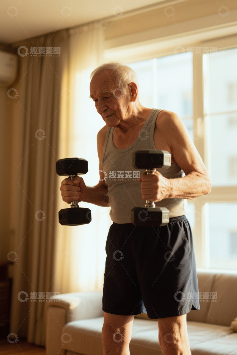 高清大图下载【趣麦麦图】老年人在家健身锻炼身体