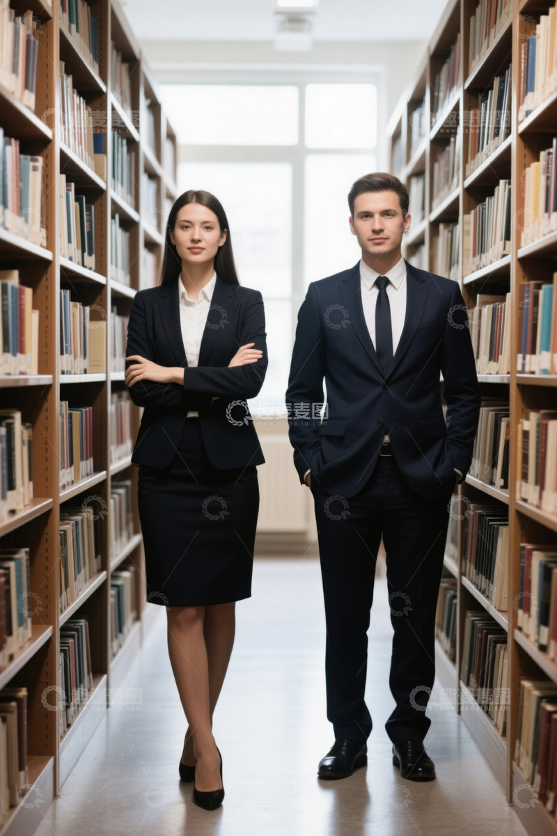 高清大图下载【趣麦麦图】图书馆里身着正装的年轻男女