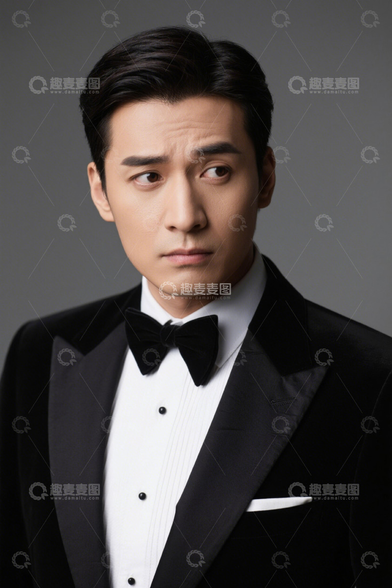 高清大图下载【趣麦麦图】男人穿着黑色晚礼服凝视远方