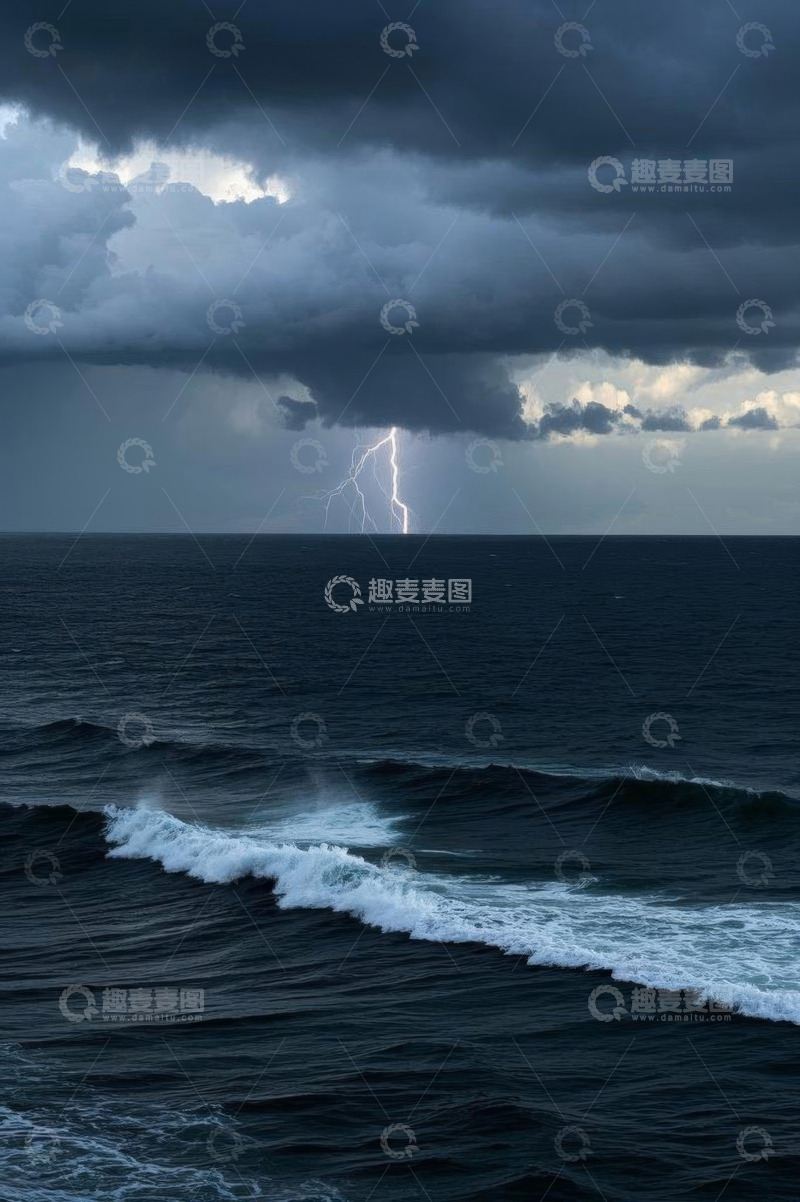 高清大图下载【趣麦麦图】海上闪电风暴自然景观