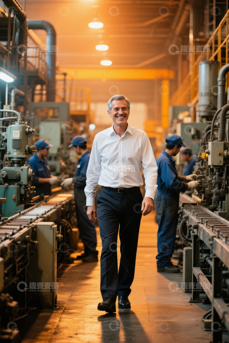 高清大图下载【趣麦麦图】工厂主管自信地走在生产线旁